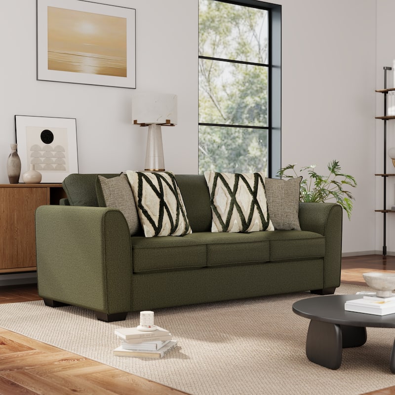 Roundhill Furniture Marvella Living Room Sofa and Loveseat Set with Mosswood Chenille Upholstery and Textured Accent Pillows