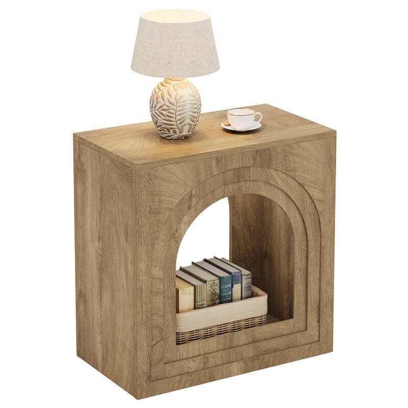 2-Tier End Table, Side Table with Open Shelf, Arched Nightstand for Living Room, Bedroom
