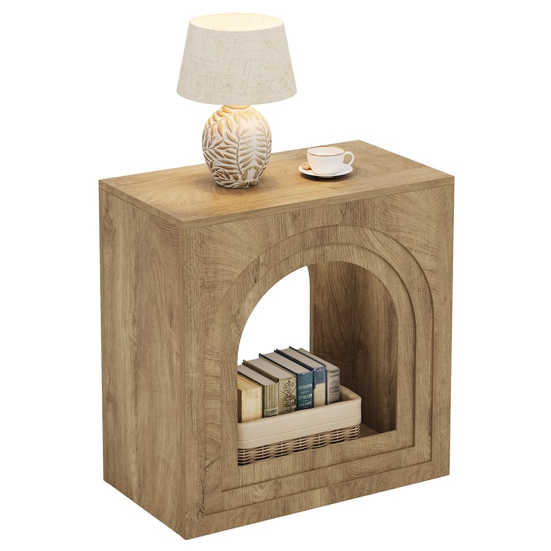 Square End Table, 2-Tier Accent Side Table with Open Shelf, Arched Nightstand for Living Room, Bedroom