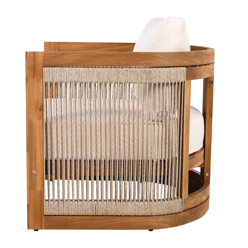 Christopher Knight Home Olivia Bennett Premium Acacia Wood Outdoor Club Chair with Curved Tub Design and Woven Rope Accents