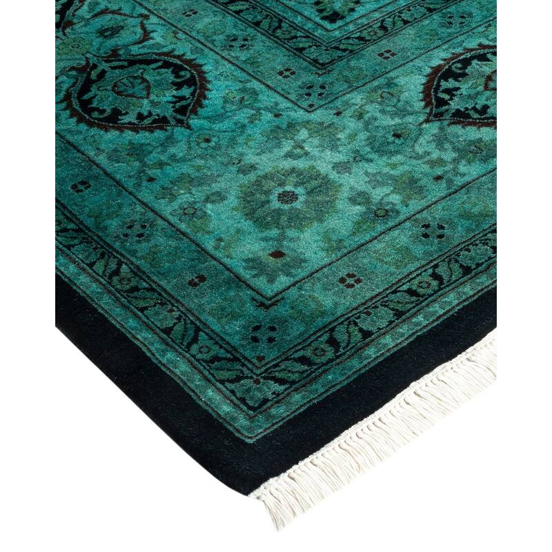 Overton Hand Knotted Wool Vintage Inspired Modern Contemporary Overdyed Green Area Rug - 8' 4" x 10' 1"