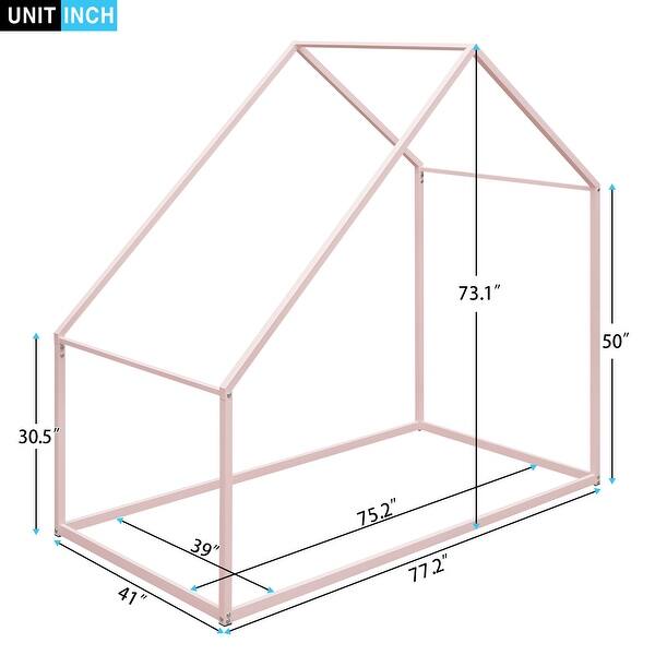 dimension image slide 0 of 3, Twin Metal House Bed with Low Platform Design