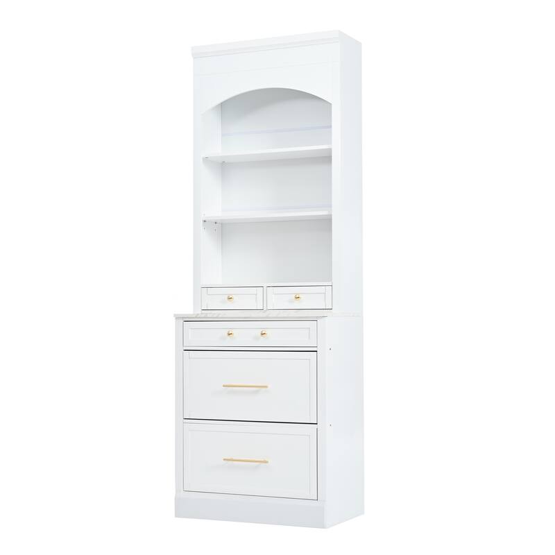 Kitchen Pantry Cabinet with Faux Marble Top, Freestanding Storage Cabinet, Buffet Cabinet with 5 Drawers & Adjustable Shelf