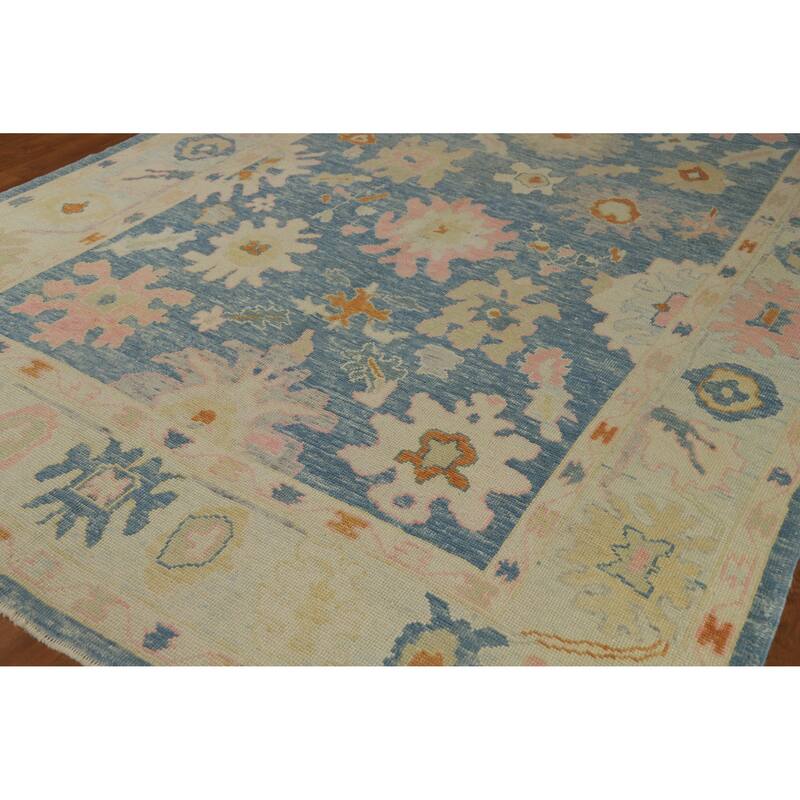 Hand Knotted Oriental 100% Wool Carpet Transitional All-Over Navy Blue & Blues Oushak Area Rug - 11' 8'' X 7' 8''