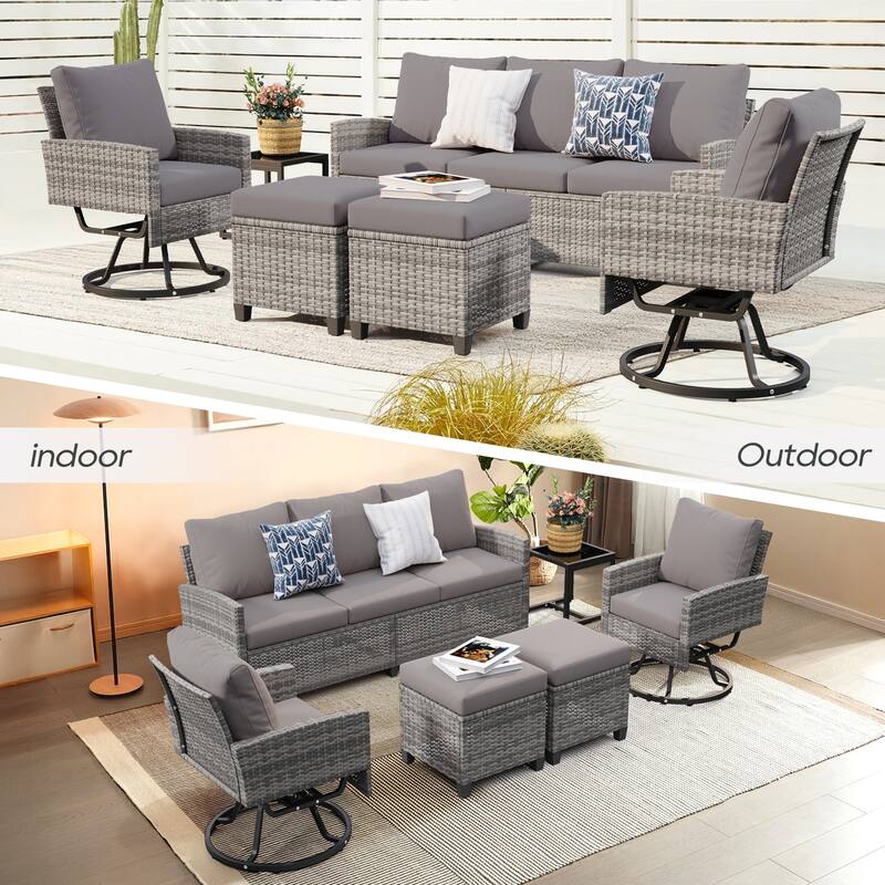 6-Piece Wicker Patio Conversation Set with Swivel Chairs