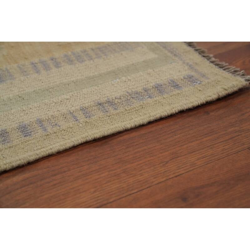 Hand Woven Oriental 100% Wool Carpet Southwestern Tribal Beige & Ivories Kilim Area Rug - 9' 2'' X 6' 0''