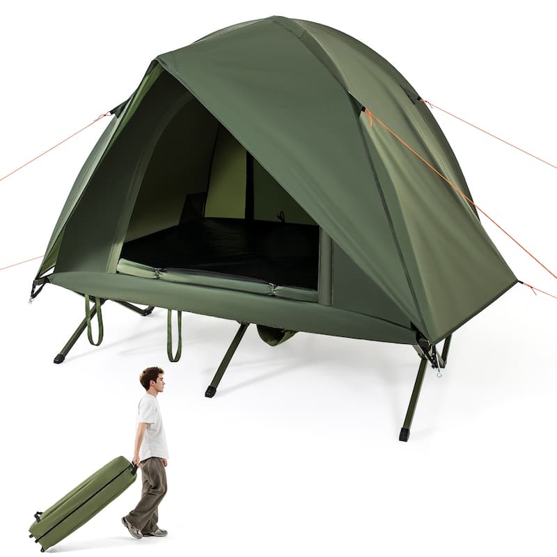 Gymax 2-Person Camping Cot Combo Off-Ground Travel Cot Tent w/Pop-up - Green