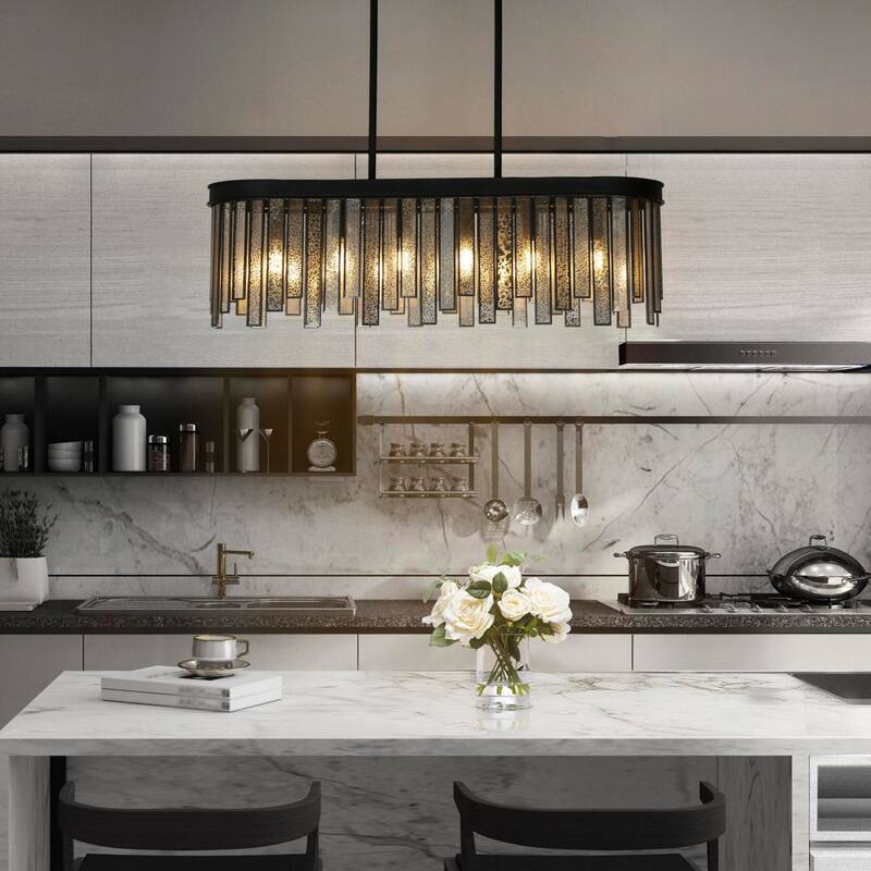 Tifany Modern 6-Light Colored Glass Chandelier Kitchen Island Light - L 28" x W 9.5" x H 12"