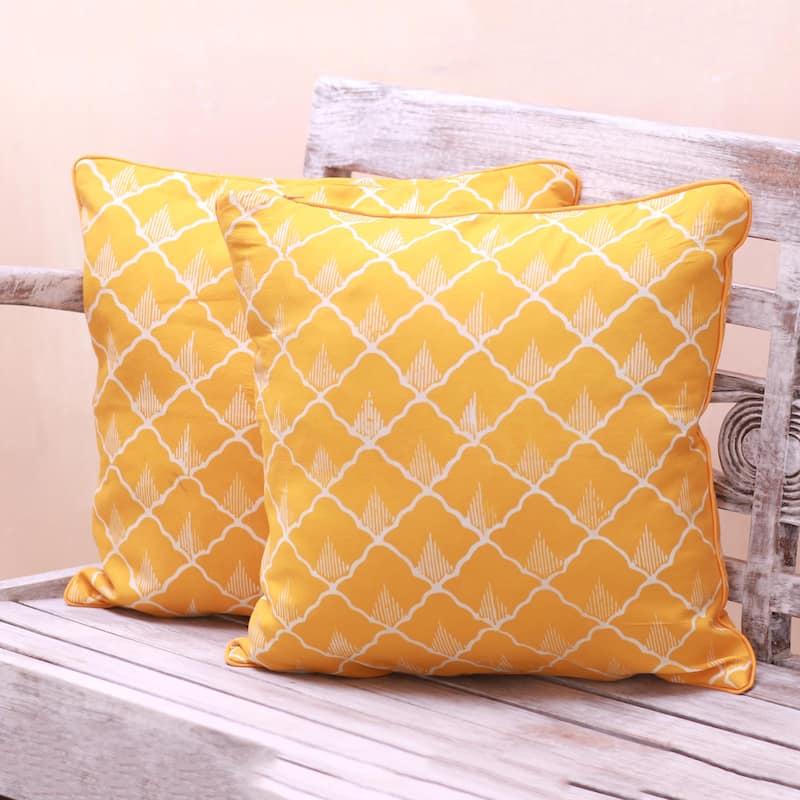 Novica Handmade Saffron Shells Batik Cotton Cushion Covers (Pair)