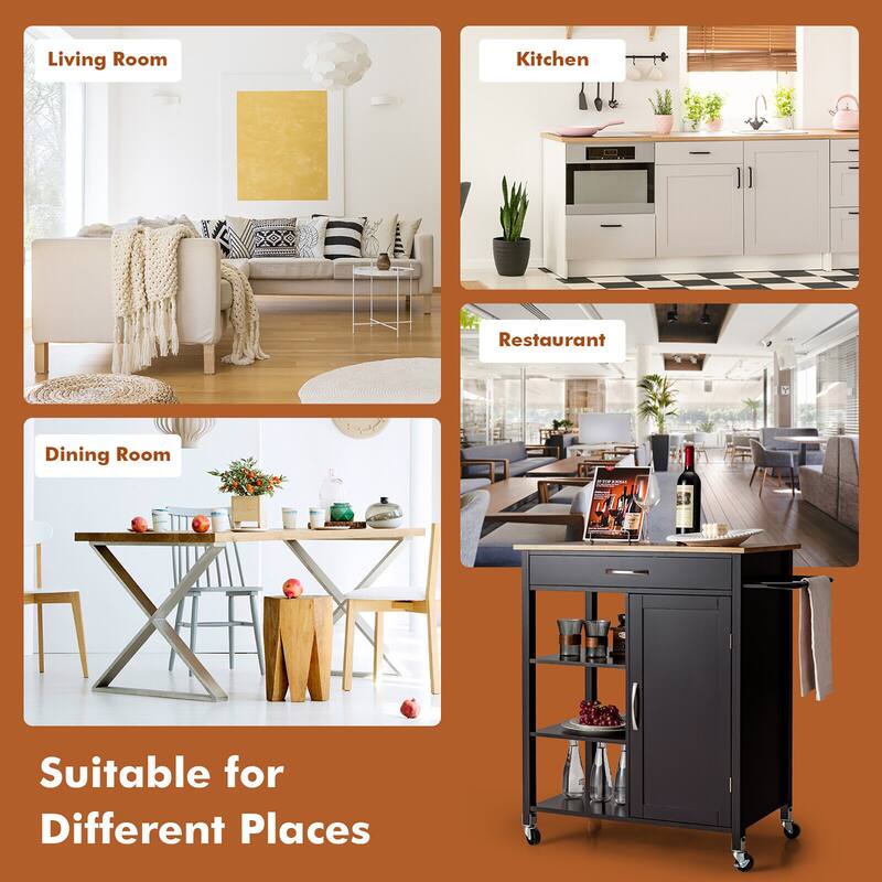 Gymax Mobile Kitchen Island Cart Serving Utility Trolley Drawer Shelf