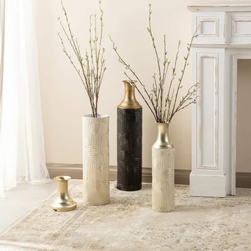 Glitzhome Set of 2 Modern White Black and Gold Metal Floor Vases Fall Thanksgiving Gifts