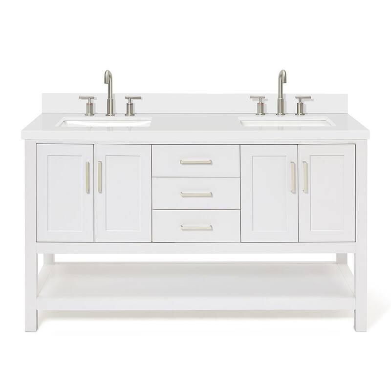 Ariel S061DWQRVO Magnolia 60" Free Standing Double Basin Vanity Set - White / Pure White Top - Painted