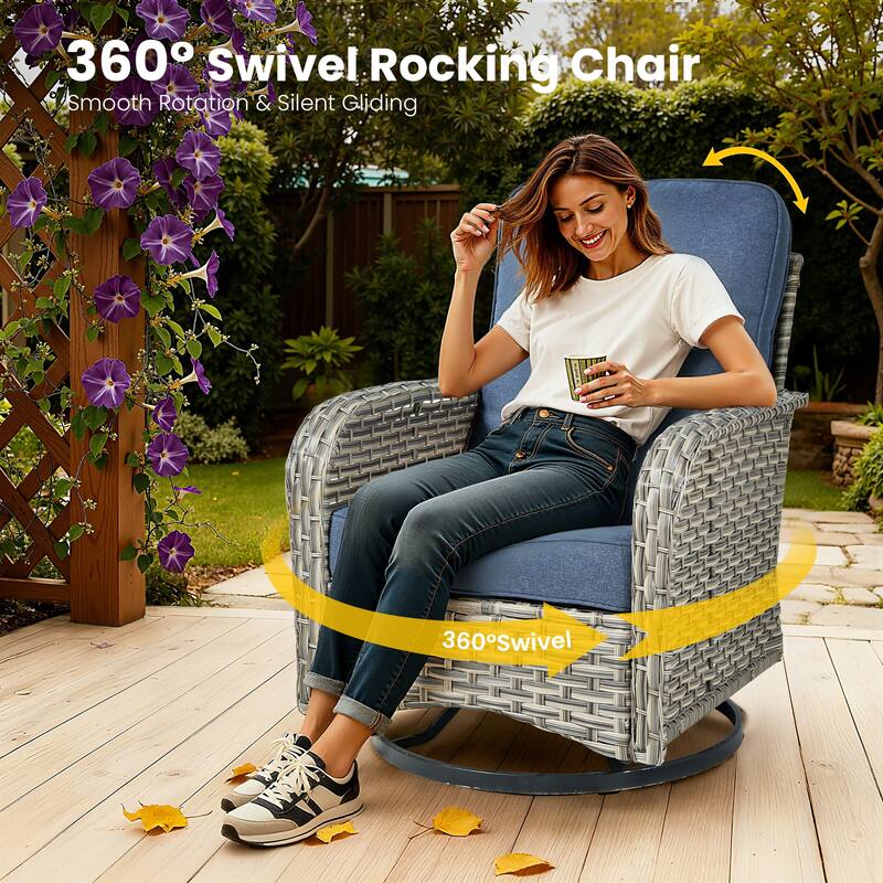 HOOOWOOO 11-piece Outdoor Patio Sofa Wicker Furniture Swivel Chair Set with 54" Fire Pit Table