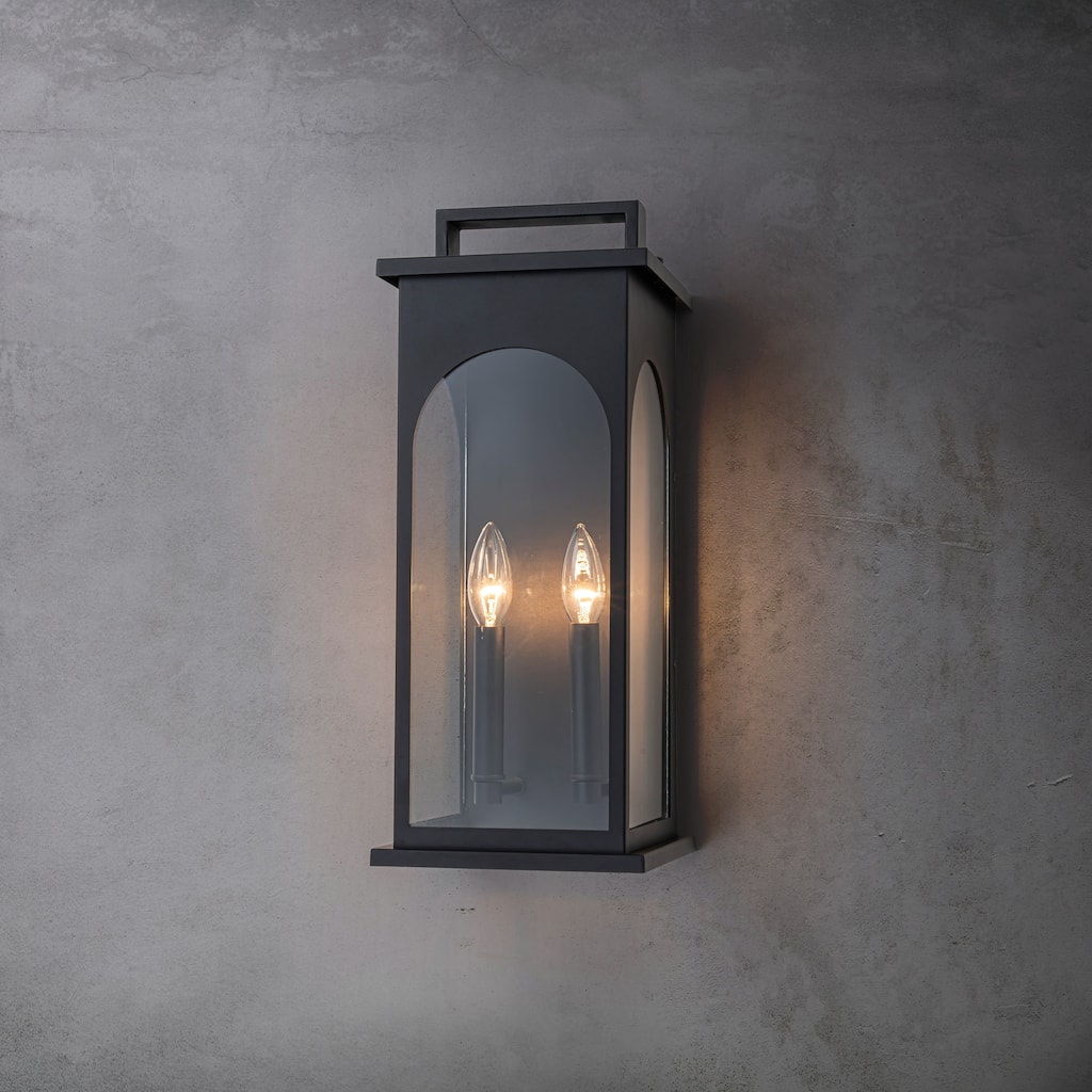 CraftHome Outdoor Wall Lantern Large Black Wall Light with Clear Tempered Glass for Front Door, Garage & Entryway - W8''
