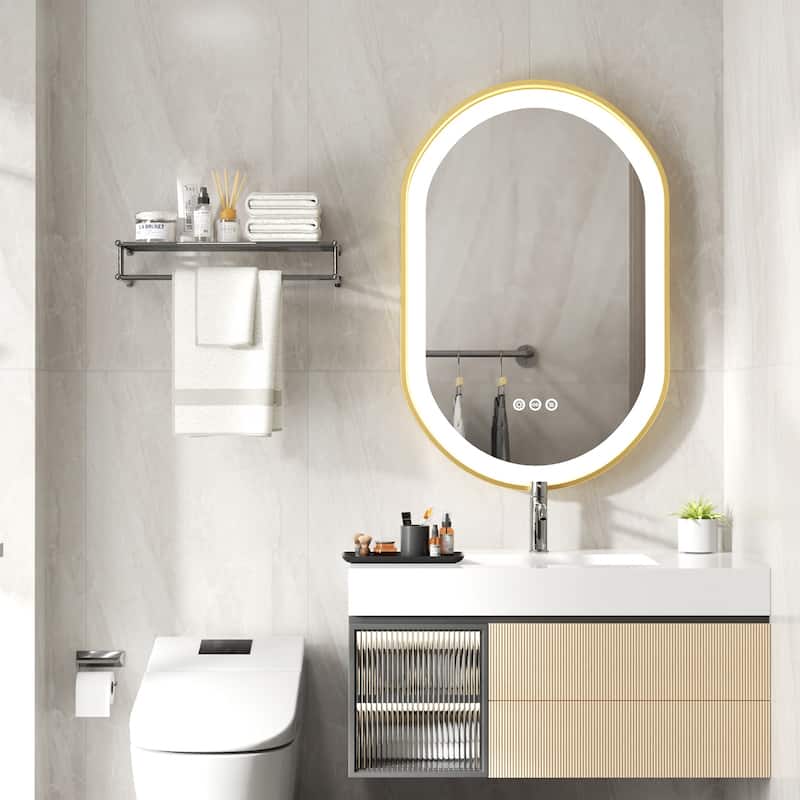 Gold Aluminium Alloy Frame Illuminated LED Bathroom Mirror