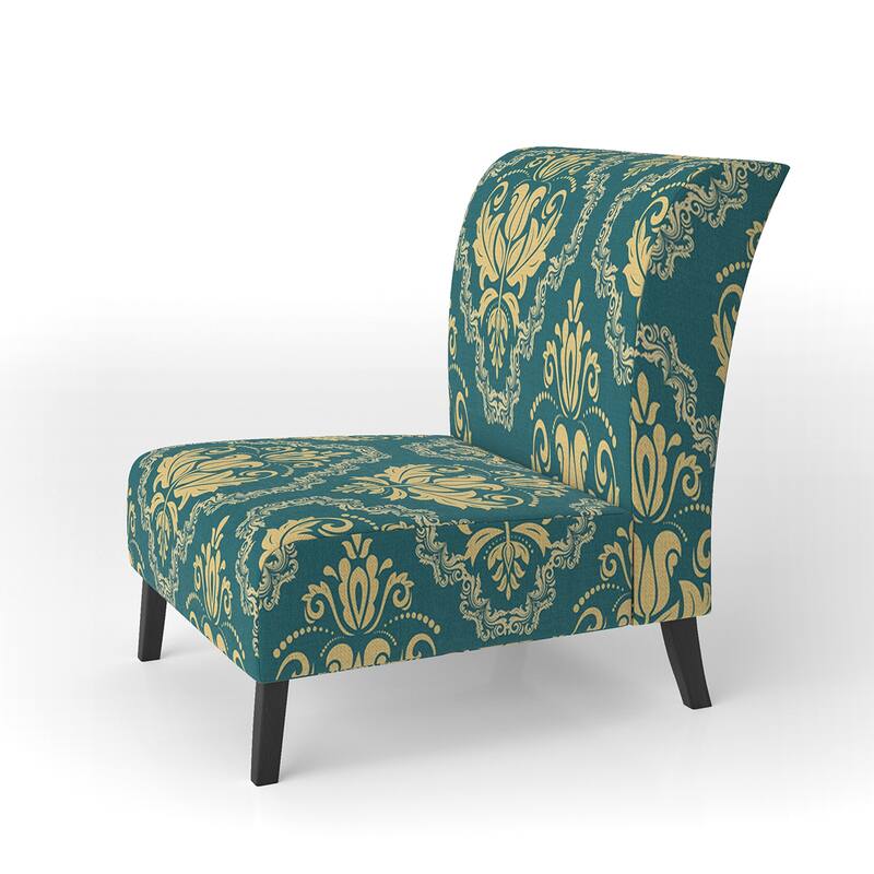 Designart "Green Orient Damask" Upholstered Patterned Accent Chair and Arm Chair - Slipper Chair