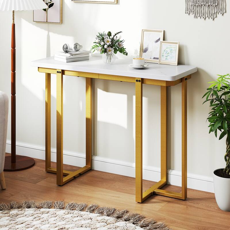 Gymax Console Table 42'' Modern Faux Marble Entryway Table w/