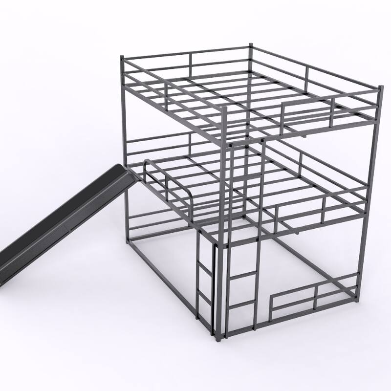 Metal Full Size Loft Bed with Slide and Ladder, Black