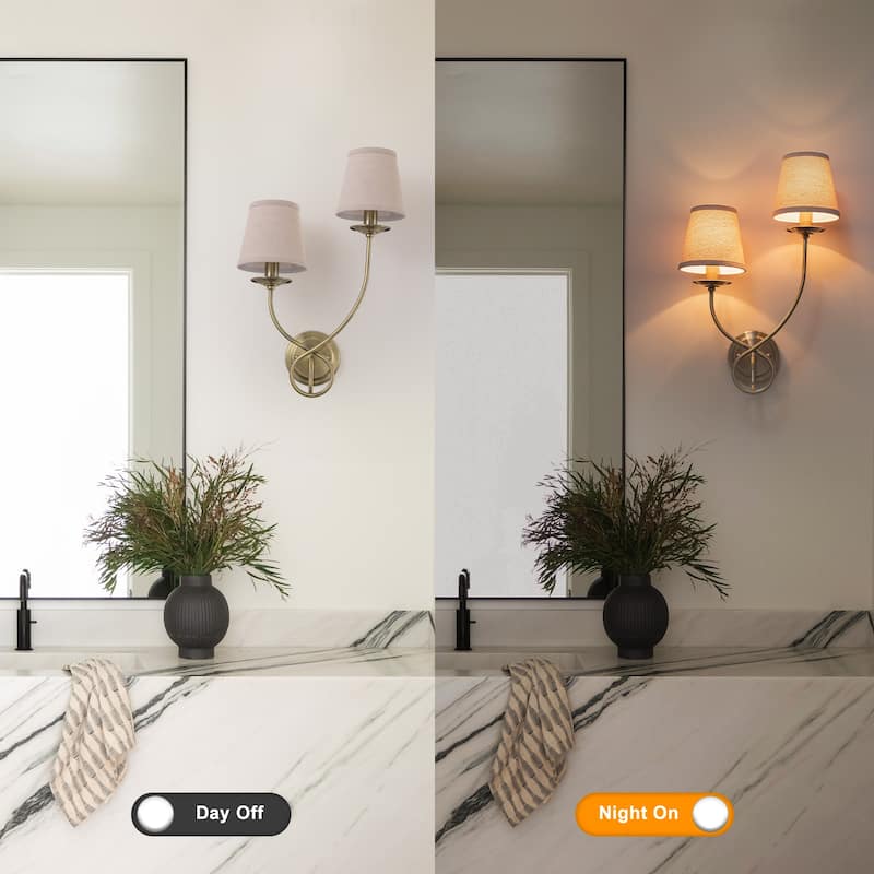 Antique Bronze Finish Wall Sconce with Trapezoid Linen Shade