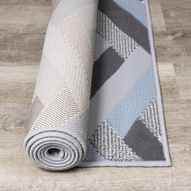 Florence Collection - Grey/Blue Herringbone Rug - 4'7" x 6'7"
