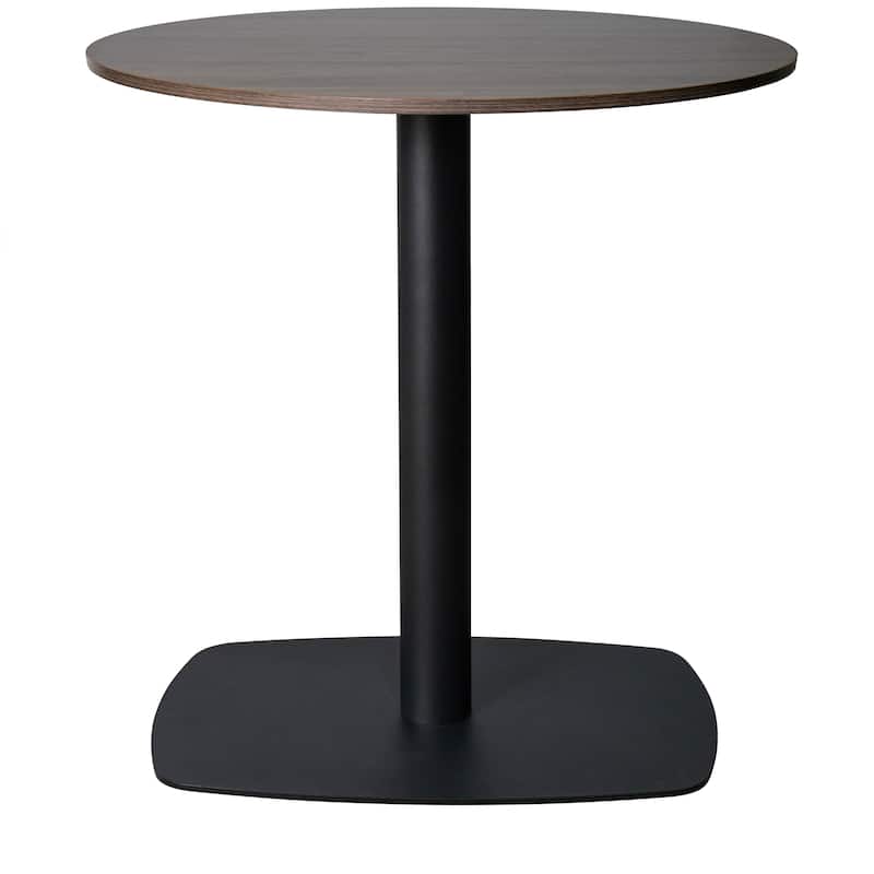 Vail Round Dining Table with 27 in. MDF Tabletop in Black Stainless Steel Square Base Accent Kitchen Table - Dark Brown