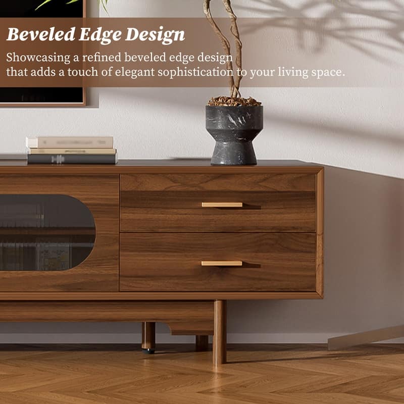 Modern 78" TV Stand for TVs Up to 85", Modern Entertainment Center with Glass Doors and Drawers