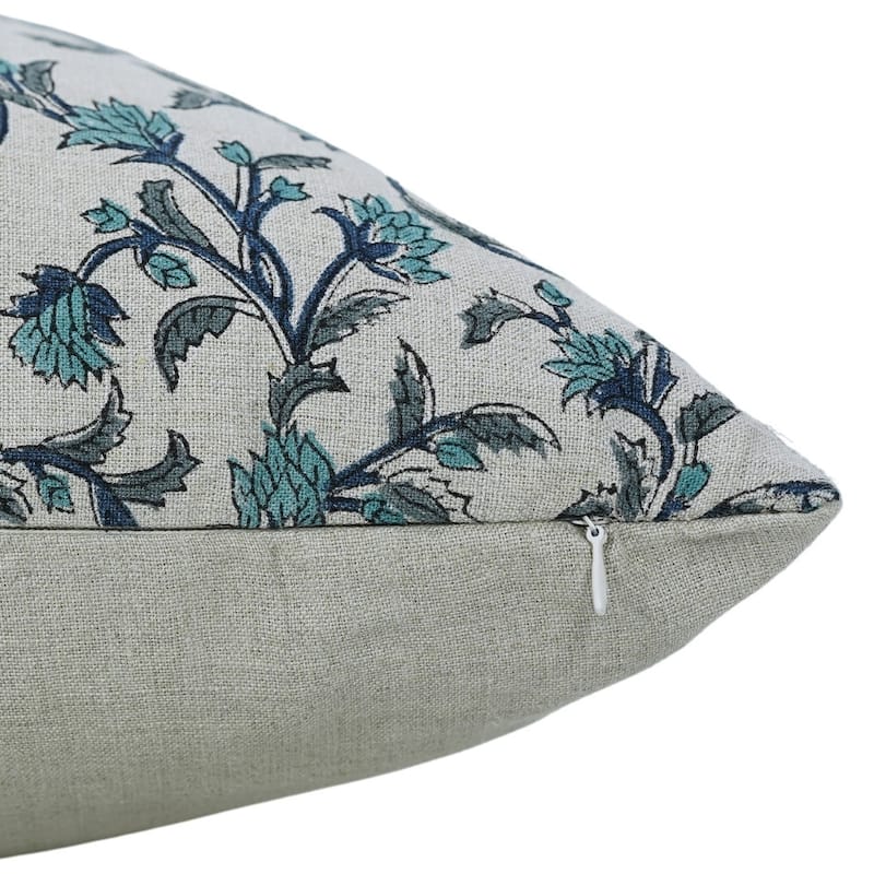 Linen Farmhouse Block print pillow Cover - Pushpa Varsha