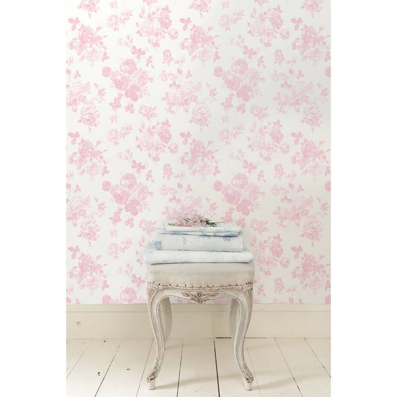 LoveShackFancy Everblooming Rosettes Pink Jam Cabbage Rose Bouquets Wallpaper