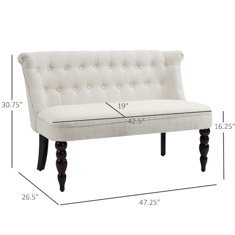 Cream White Linen Upholstered Loveseat Sofa with Curved Backrest and Button Tufted Design - 47.25" W x 26.5" D x 30.75" H