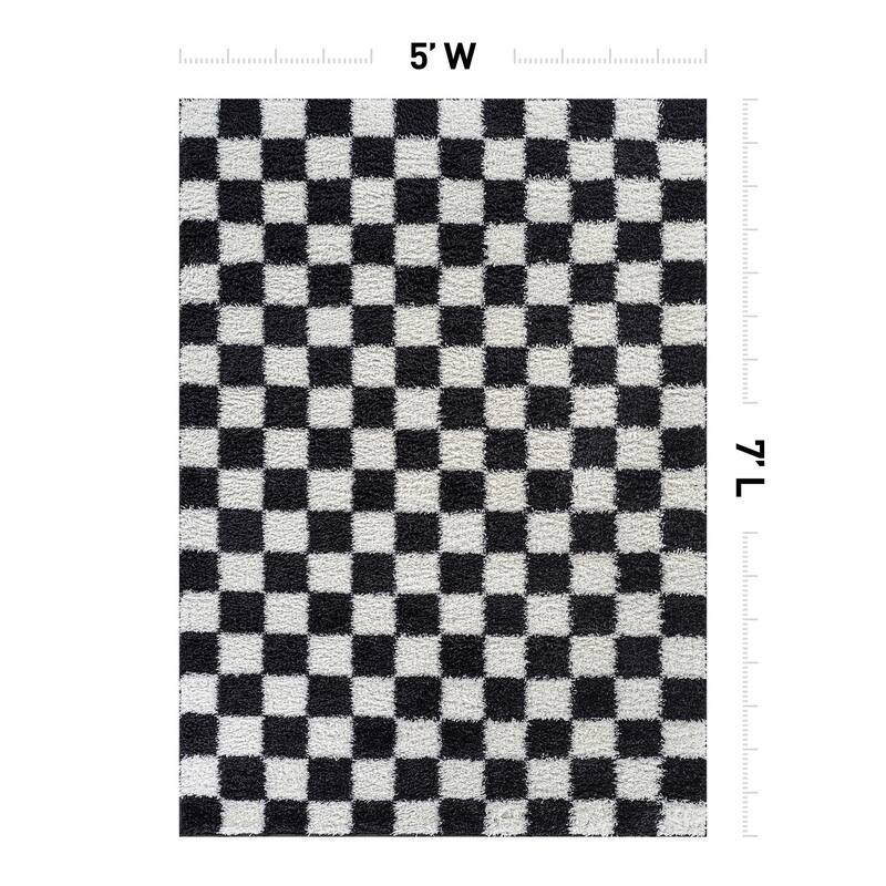Block Shag Rug - Great for Living Room, Bedroom, or Entryway - Medium Pile, Easy to Clean - Anthracite Dark Gray
