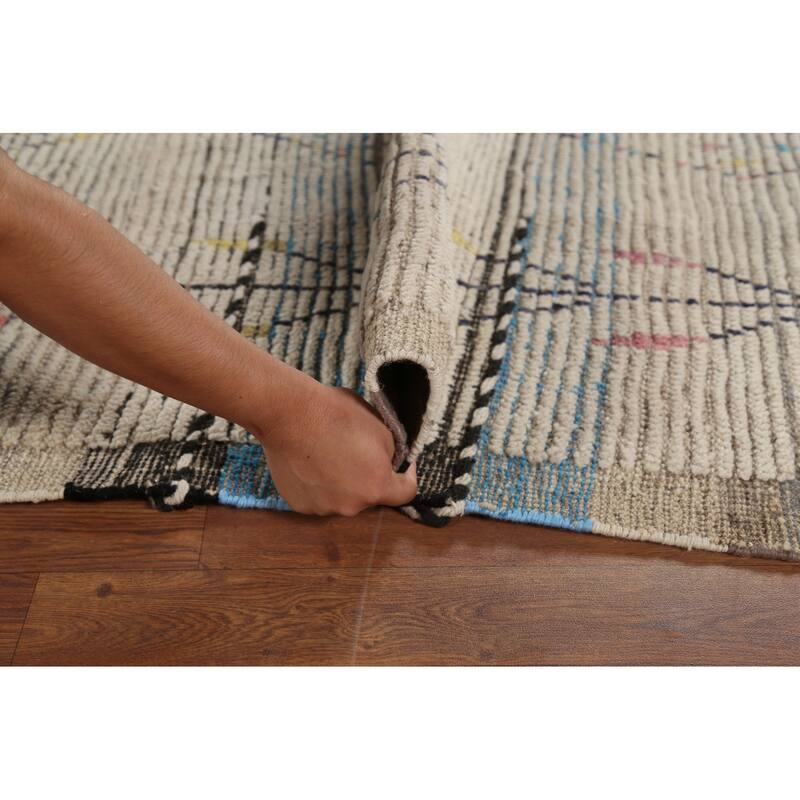 Striped Geometric Moroccan Area Rug Hand-Knotted Wool Carpet - 5'9"x 10'0"