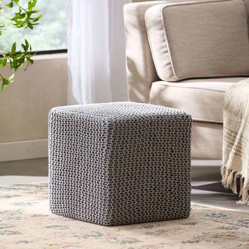 Square knitted Foot Stool, Modern Indoor Ottoman Cube Pouf ,Red & Grey