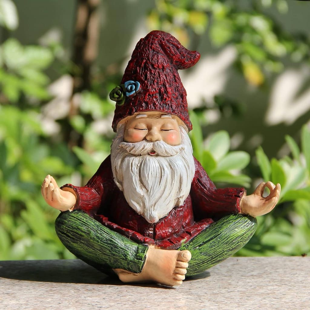 Zen Garden Meditating Yoga Solar Gnome Statue with LED Lights Waterproof Resin Outdoor Décor - 4.5"D x 8"W x 8.4"H
