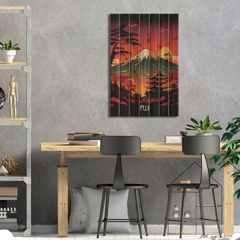 Fuji Poster Print On Wood by Durro Art - Multi-Color