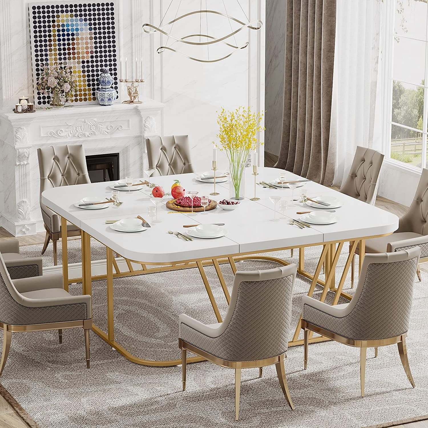 Large Square Dining Table for 8 10 People Modern Wooden Kitchen Table