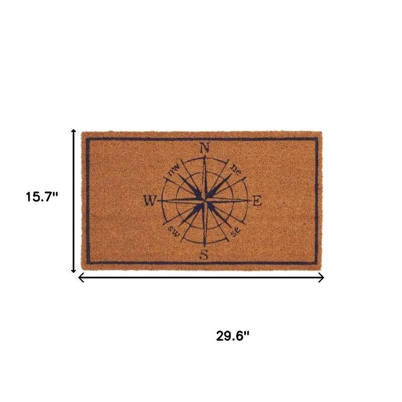 HomeRoots 16" X 30" Light Brown And Navy Blue Compass Indoor Coir Door Mat - 15.70' X '29.60