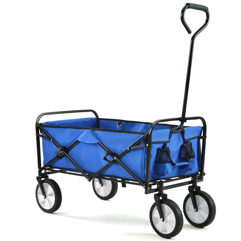 Heavy-Duty Folding Wagon with Large Storage, 600D Fabric, Adjustable Handle, Reflective Safety Straps