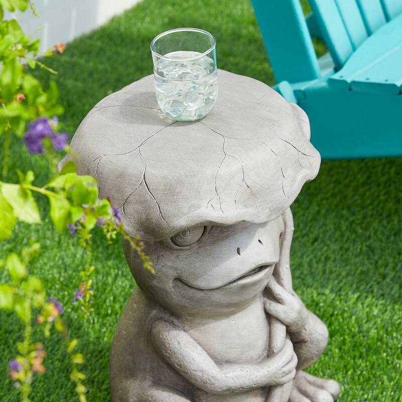 Glitzhome 19"H MGO Frog and Lotus Faux Concrete Garden Stool