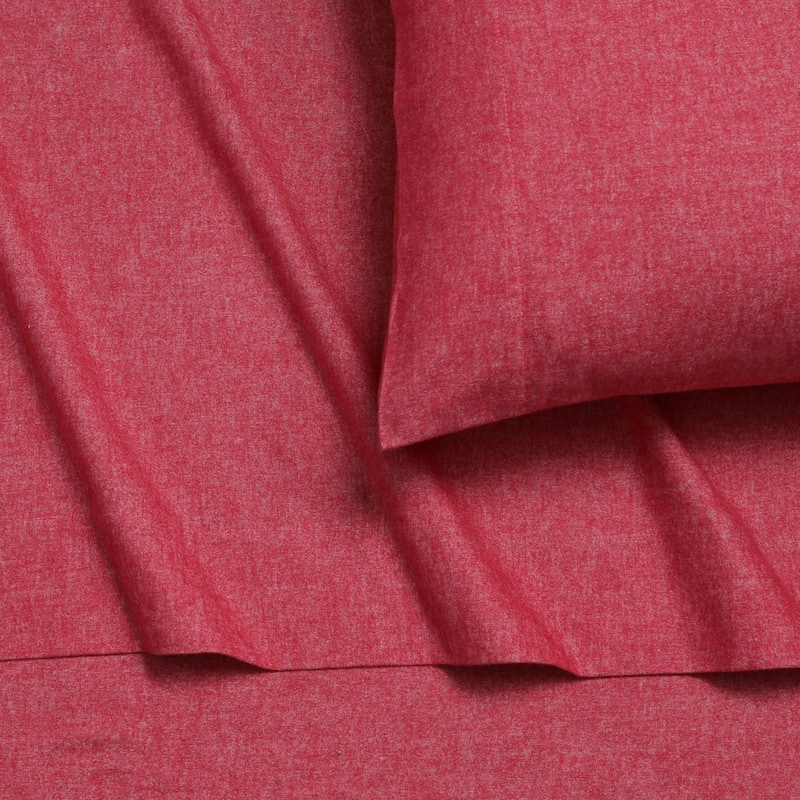 Portuguese Yarn Dyed Cotton Flannel Extra Deep Pocket Sheet Set - King - Heather Chili Pepper Red
