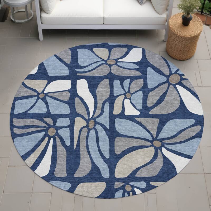 Machine Washable Indoor/ Outdoor Modern Gilcrest Chantille Rug - Navy - 8' x 8'