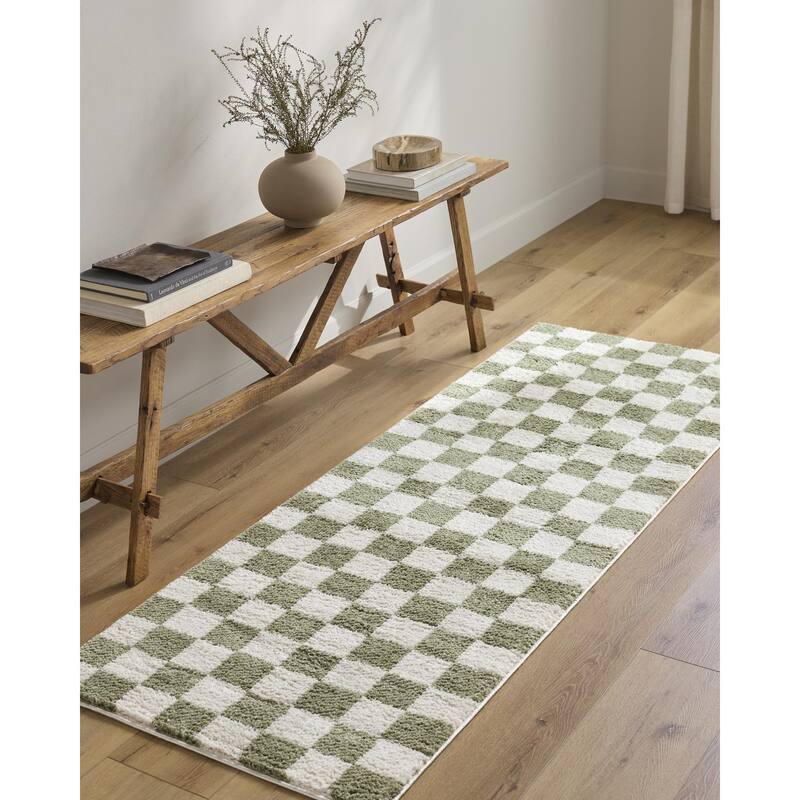 Livabliss Scandinavian Fossay Shag Stripe Washable Area Rug - 6'7" x 9' - Light Beige/ Grass Green - Rectangle
