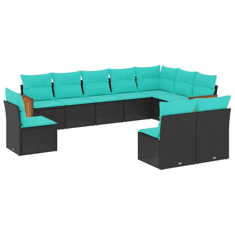 vidaXL 10 Piece Patio Sofa Set with Cushions Black Poly Rattan
