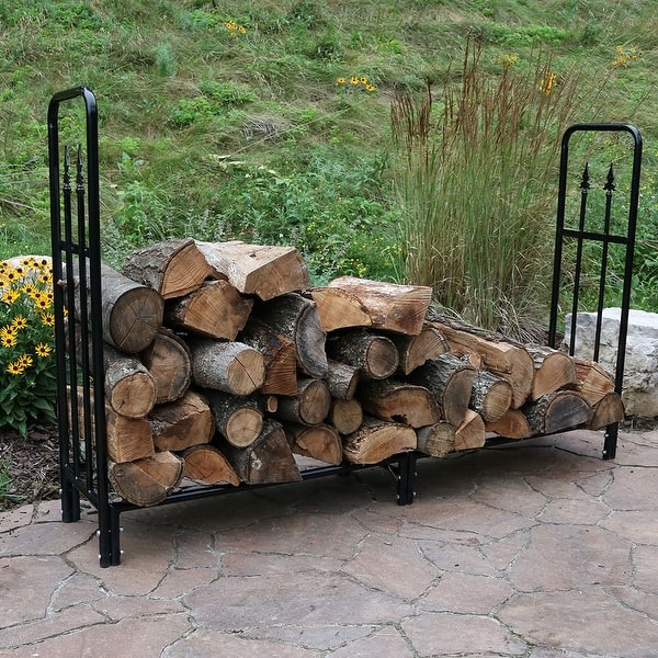 Shop Sunnydaze Black Outdoor Decorative Steel Firewood Storage Log Rack 6 Foot On Sale Overstock 25725255