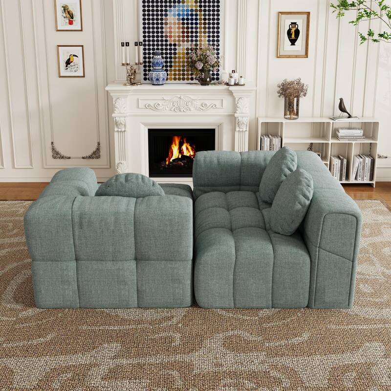 Modern upholstered combination sofa set, fully compressed modular L-shaped combination living room sofa set with 3 pillows