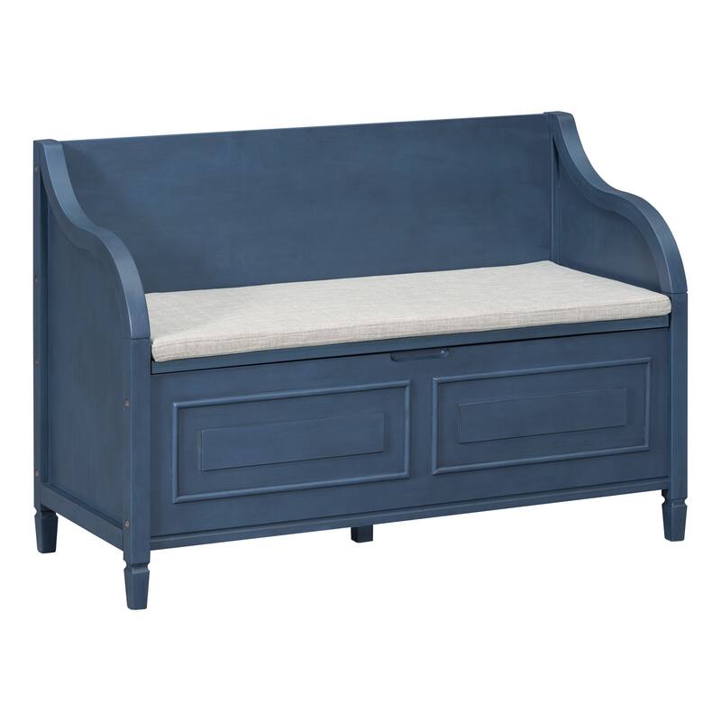 Rustic Style Solid wood Entryway Multifunctional Storage Bench with Safety Hinge - Antique Navy