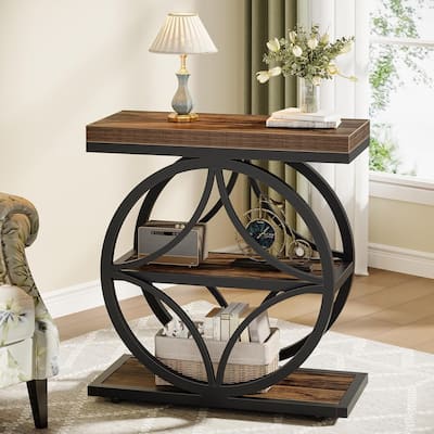 23.62-Inch Brown Engineered Wood End Table, Industrial Sofa Side Table for Living Room