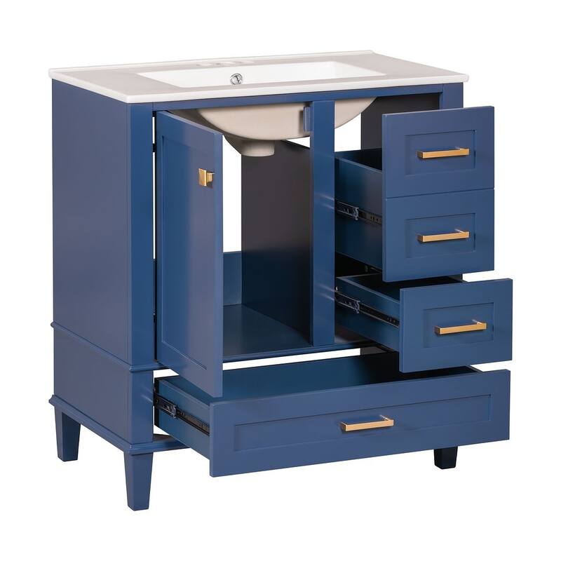 30" Elegantly Modern Bathroom Vanity with Sink Combo Set and 1 Soft Closing Door and 3 Drawers