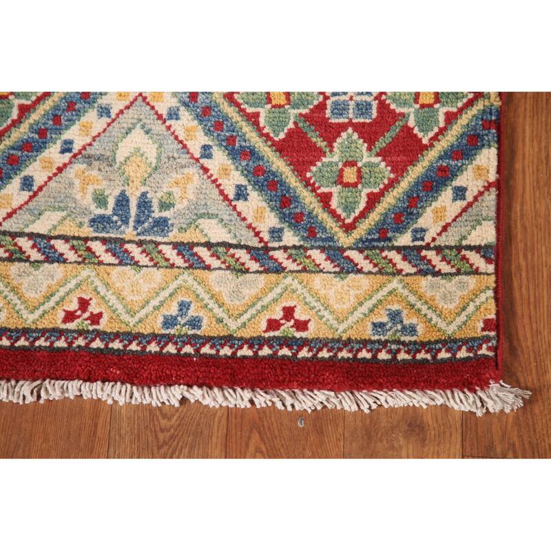 Striped Geometric Kazak Area Rug Hand-Knotted Wool Carpet - 4'11" x 6'7"