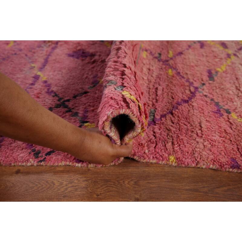 Pink Plush Moroccan Area Rug Handmade Wool Carpet - 7'11" x 10'10"