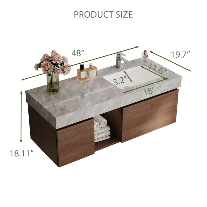 48" Mid Century Single Bathroom faux marble Vanity with Top, Solid Wood, Floating Vanities for Bathroom - 47.6" x 19.6"